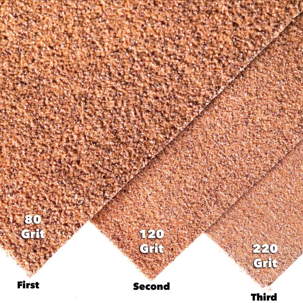 3 grits of sandpaper 