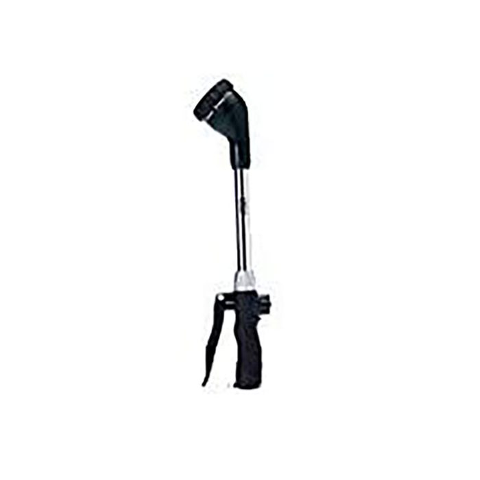 A black grabber tool stands upright, featuring a gripping mechanism at the end and a trigger-like handle for picking up objects without bending.
