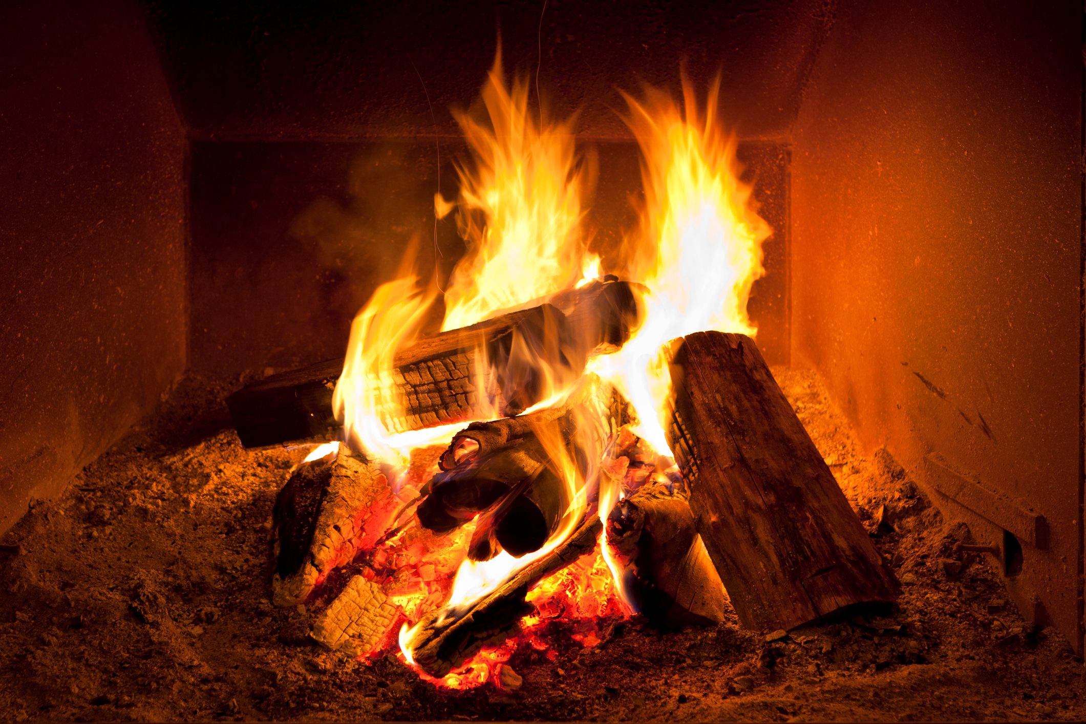 Fireplace flames in winter