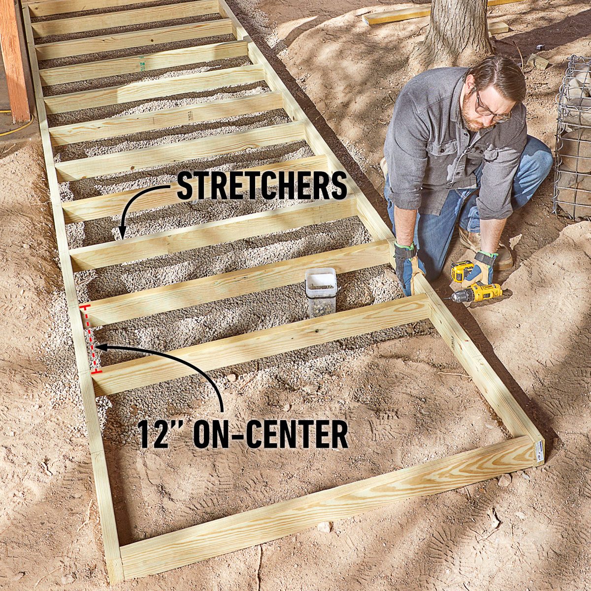 Fh22jun 618 50 121 How To Build A Composite Boardwalk And Accent Walls Build The Boardwalk Frames