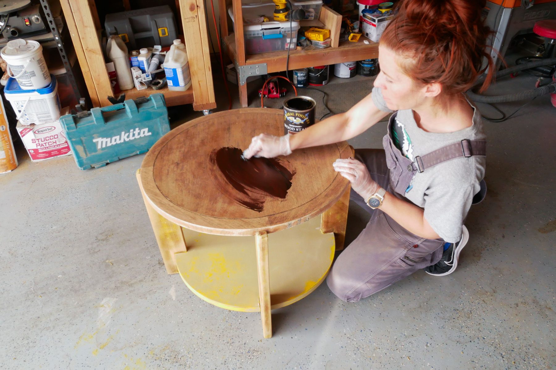 Applying General Finishes water-based stain with a cloth